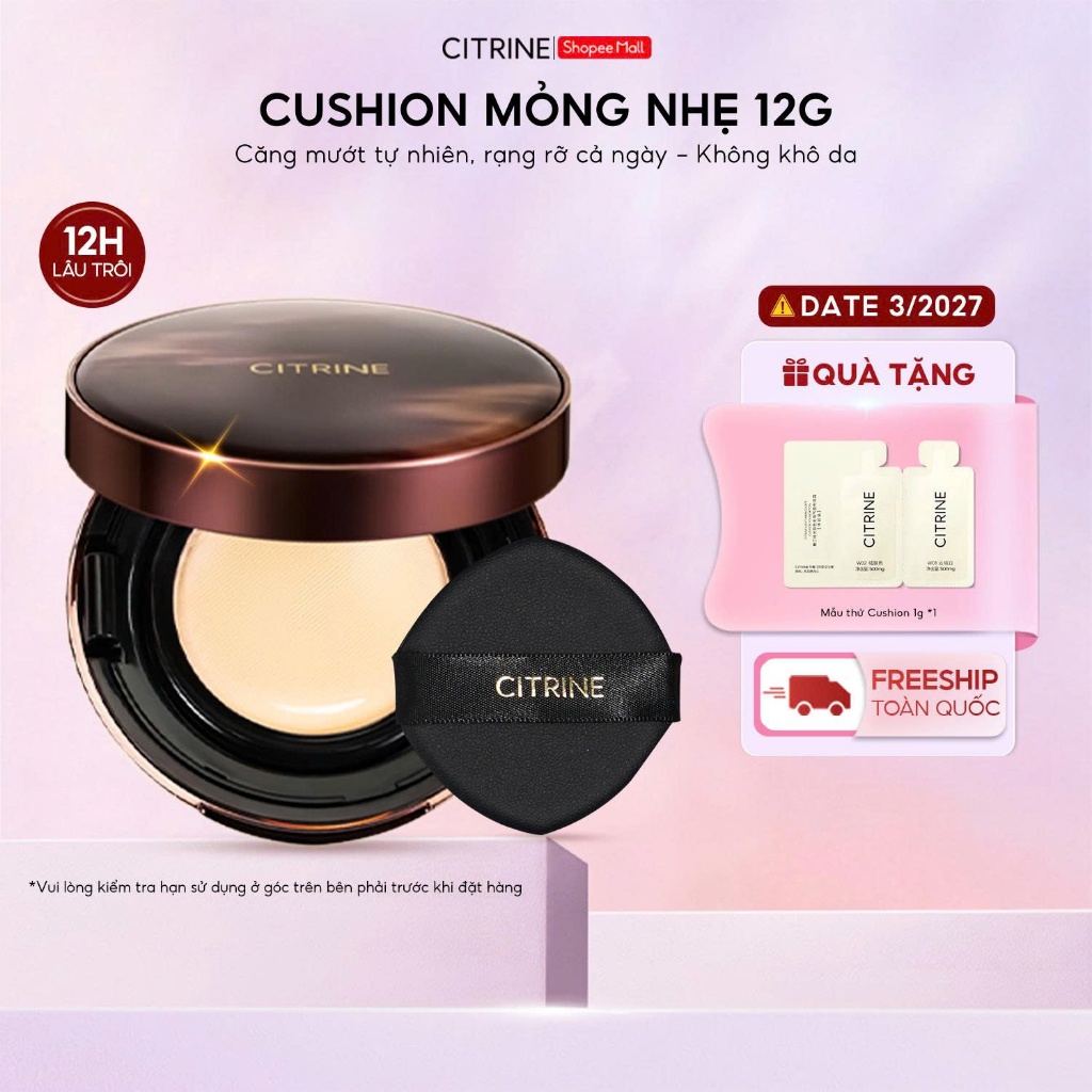 CITRINE Cushion [12g] - Mỏng Nhẹ, Tự Nhiên, Tệp Vào Da, Che Phủ Tốt