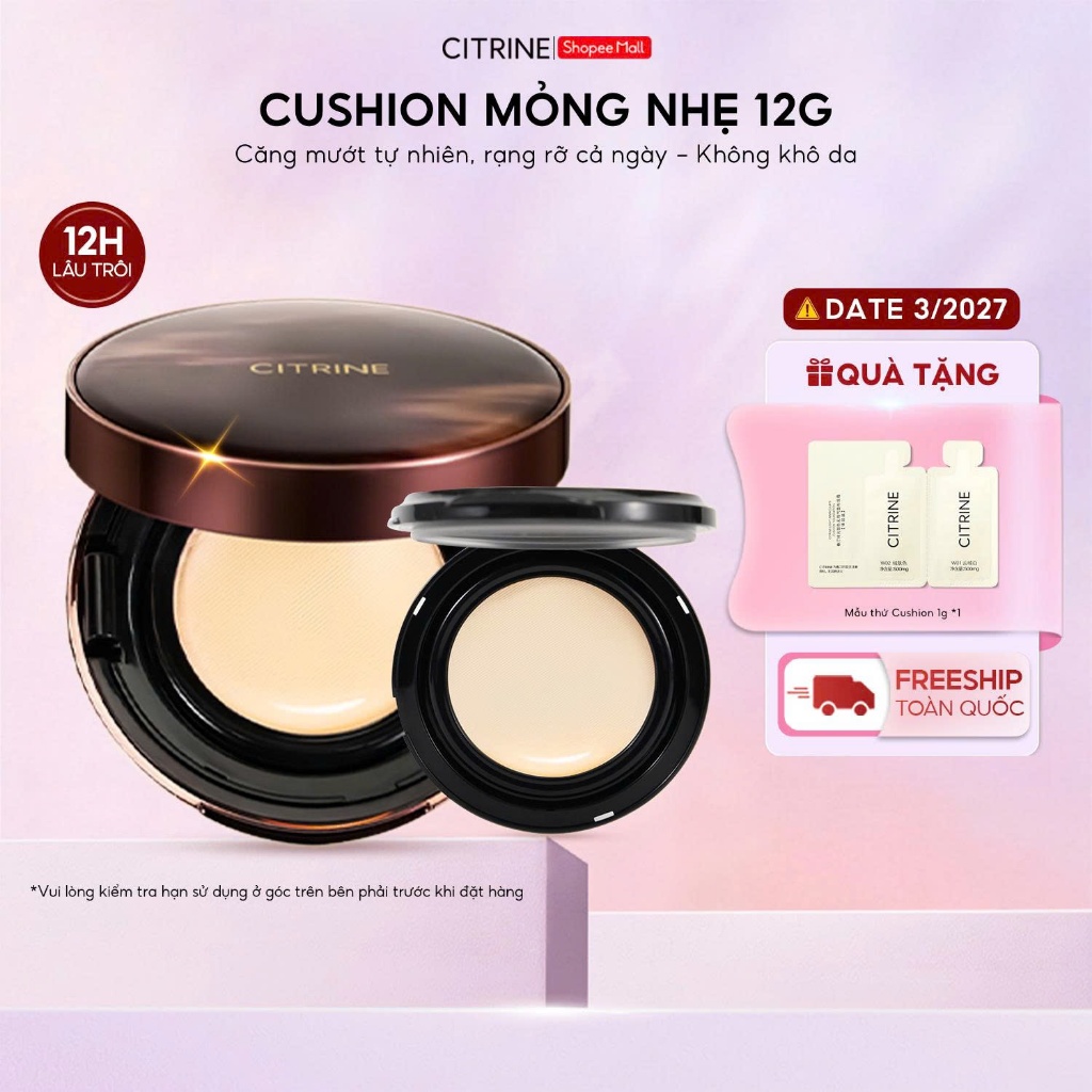Cushion CITRINE 12G [Kèm Lõi Thay Thế] - Mịn Lì, Mỏng Nhẹ Tự Nhiên, Lành Tính, Đều Màu Da