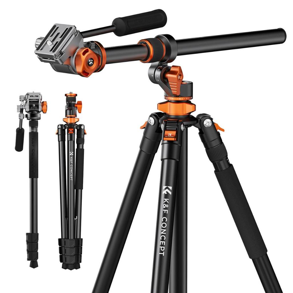 K&F CONCEPT T254A7 FH-03 Chân máy video hợp kim 231cm -Đầu chất lỏng -Gấp ngược / Có thể tháo rời