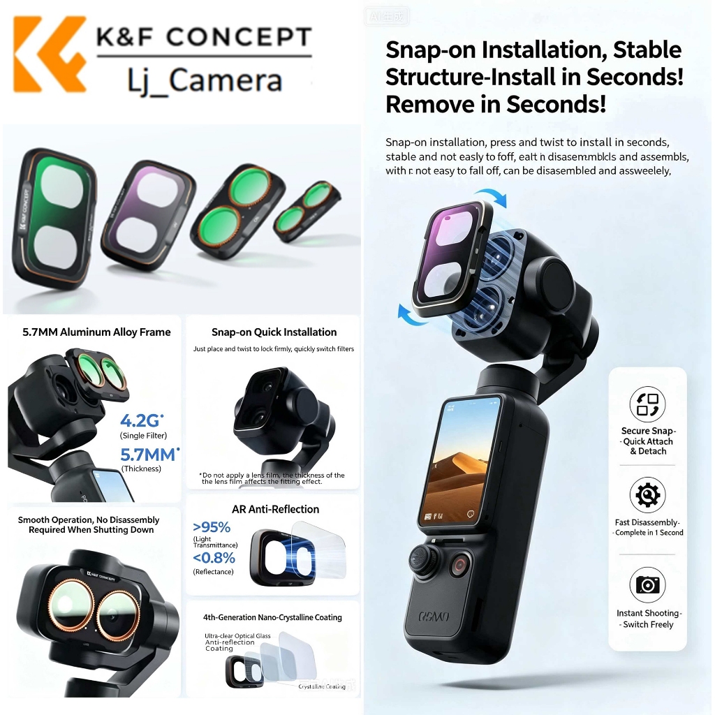 Bộ lọc K & F Concept ND32-512 & ND4 + ND8 + ND16 + ND32, dành cho DJI Osmo Pocket 4 PRO