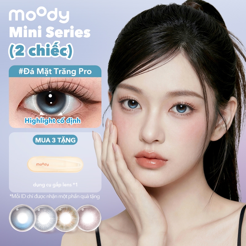 Set 2 chiếc kính áp tròng moody, lens 1 ngày highlight cố định Khóa trục, giãn tròng 14.2 mm Mini ve