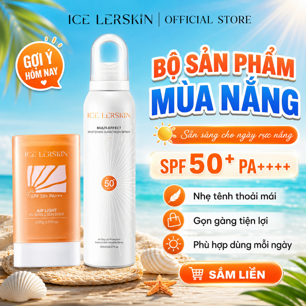 Bộ Đôi Chống Nắng ICE LERSKIN Double UV Protection Kem chống nắng dạng thỏi Air Light UV Shield Sun 