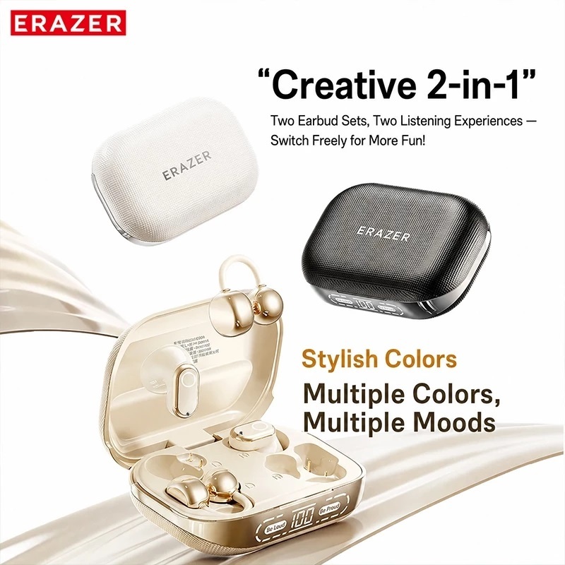 ERAZER EX216 Kẹp tai 2 trong 1 + Tai nghe nhét Bluetooth 6.0 trong Âm thanh IMAX AI ENC Khử tiếng ồn Pin 24H Tai nghe kép | BigBuy360 - bigbuy360.vn