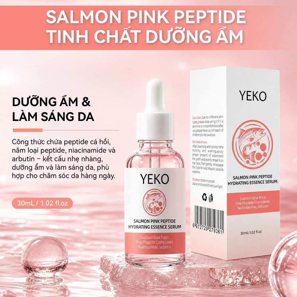 YEKO Facial Serum Salmon Pink Peptide Hydrating Essence Serum 72H Deep Hydration Firm Brighten Dry D
