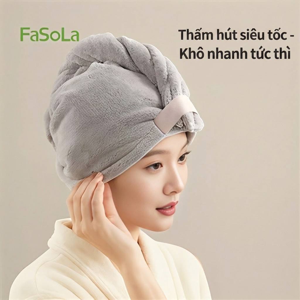 FaSoLa Mũ tóc khô nhanh siêu thấm FaSoLa – Khăn sấy tóc sợi nhỏ mềm, giúp tóc khô sau khi giặt