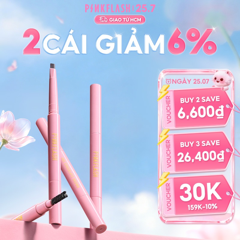 Bút Kẻ Lông Mày PINKFLASH Chống Nước Giữ Màu Lên Đến 8 Tiếng Tích Hợp Đầu Cọ Chải Tiện Dụng 0.2g