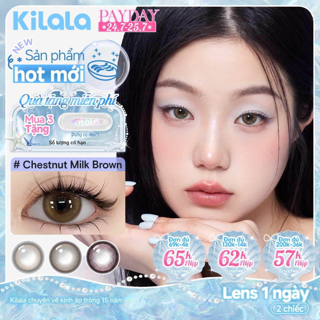 Kính áp tròng Kilala lens 1 ngày màu xám  DIA 14.5mmChestnut Milk Brown/OatMilk Grey lens cận có độ 