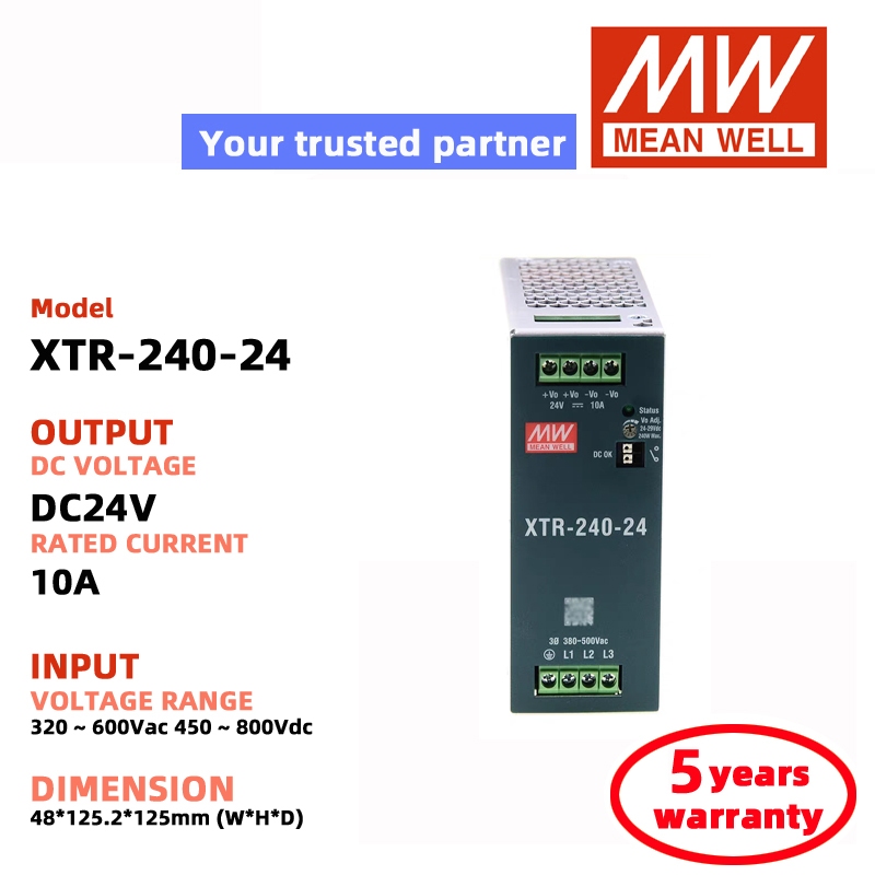 MEAN WELL XTR-240-24 XTR-240-48 XTR-240-12/240-36 Bộ nguồn chuyển mạch 3 pha 320 ~ 600VAC Nguồn điện