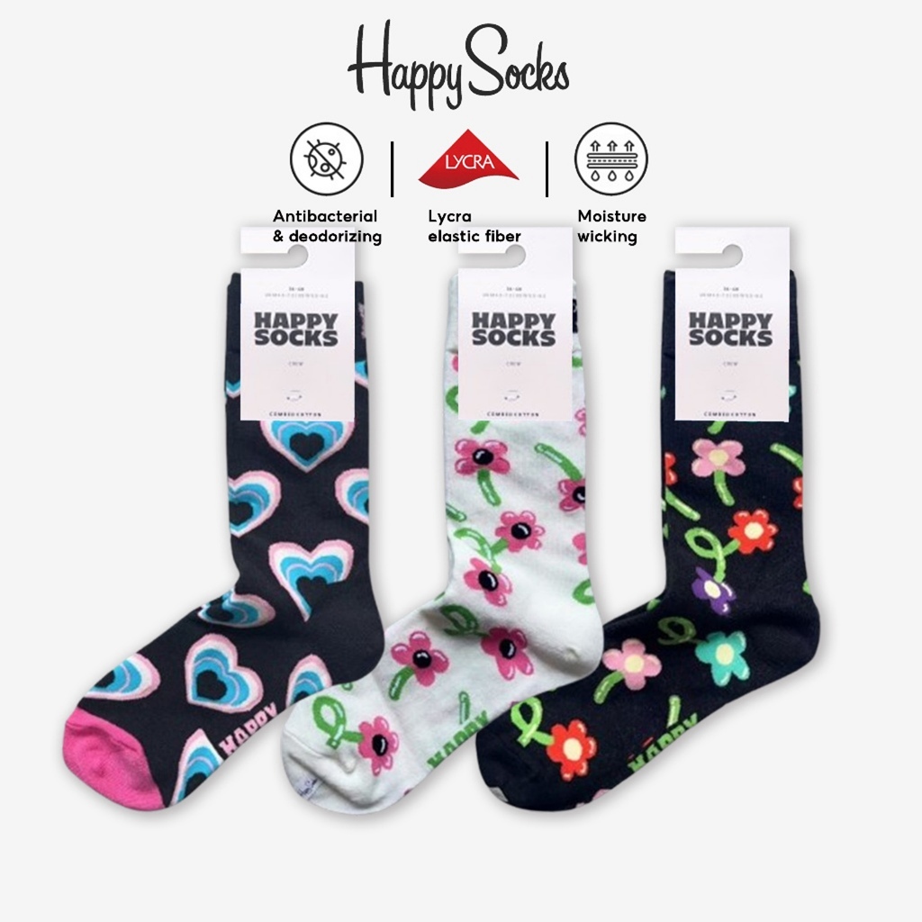 Happy Socks Tất Vớ Nữ Dễ Thương Cotton Crew Socks
