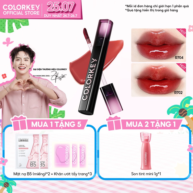 Son Bóng COLORKEY, Gương Bóng Căng Mọng, Lâu Trôi, Son môi bóng 2.5g