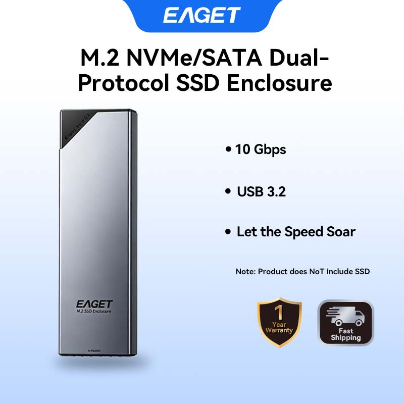EAGET SE630D M.2 Vỏ SSD NVMe SATA Giao thức kép 10Gbps Hộp đựng ổ cứng gắn ngoài kéo đẩy không cần d