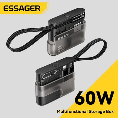 Essager Hộp lưu trữ đa chức năng Cáp dữ liệu, Bộ chuyển đổi, Máy phóng thẻ SIM, Hộp đựng thẻ nhớ và Giá đỡ điện thoại (Tất cả trong một)