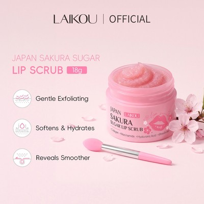LAIKOU Japan Sakura Lip Scrub 18g Đường tẩy tế bào chết nhẹ nhàng với Collagen Niacinamide để dưỡng ẩm Loại bỏ da chết