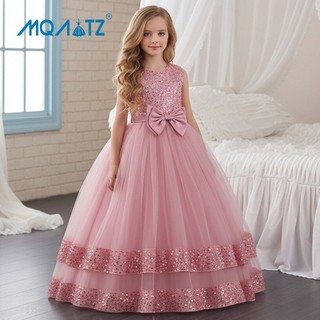 Mqatz Đầm Dạ Hội Dài Bé Gái Đính Kim Sa Lấp Lánh Công Chúa Đầm Dự Tiệc Váy Bé Gái Thanh Lịch Không Tay Trang Phục Cưới 5-14 Tuổi LP-522