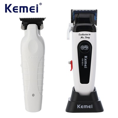 Kemei 2299 + 90-4 Tông đơ cắt tóc trắng combo Thợ cắt tóc điện chuyên nghiệp Máy cắt tóc không dây có thể sạc lại cho nam