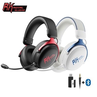 Tai nghe chơi game màu trắng RK Royal Kludge RK HG105 Cyborg Trình điều khiển loa không dây 53mm có nút bịt tai da Protein