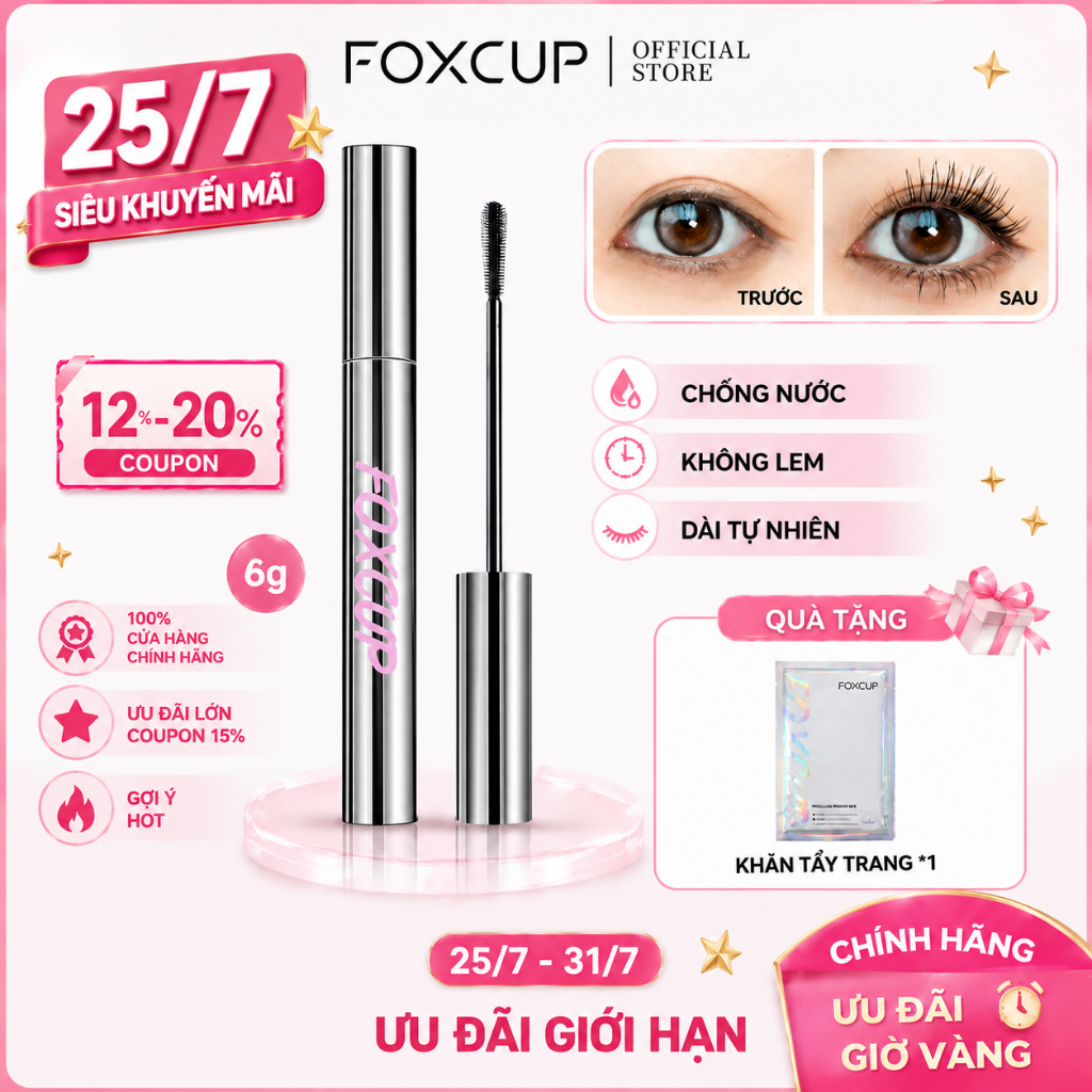 Mascara FOXCUP Giúp mi dài tơi tự nhiên nhanh khô chống nước không lem trôi 6g