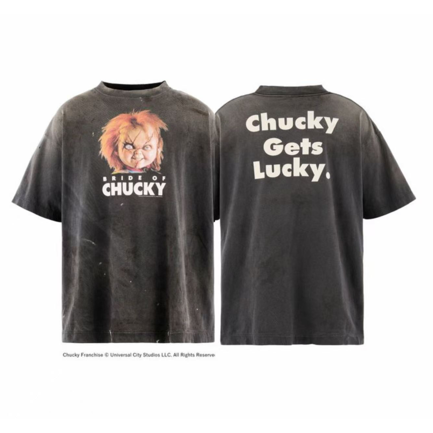SAINT Mxxxxx x CHUCKY 26FW CHUCKY Ghost Baby Đồng Thương Hiệu Retro Đau Khổ Áo Thun Ngắn Tay