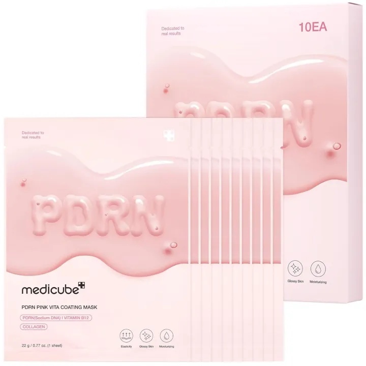 Mặt nạ phủ Medicube PDRN Pink Vita 22g 10EA, Mặt nạ phủ qua đêm Natri ‐ DNA PDRN, Mặt nạ Vitamin B12