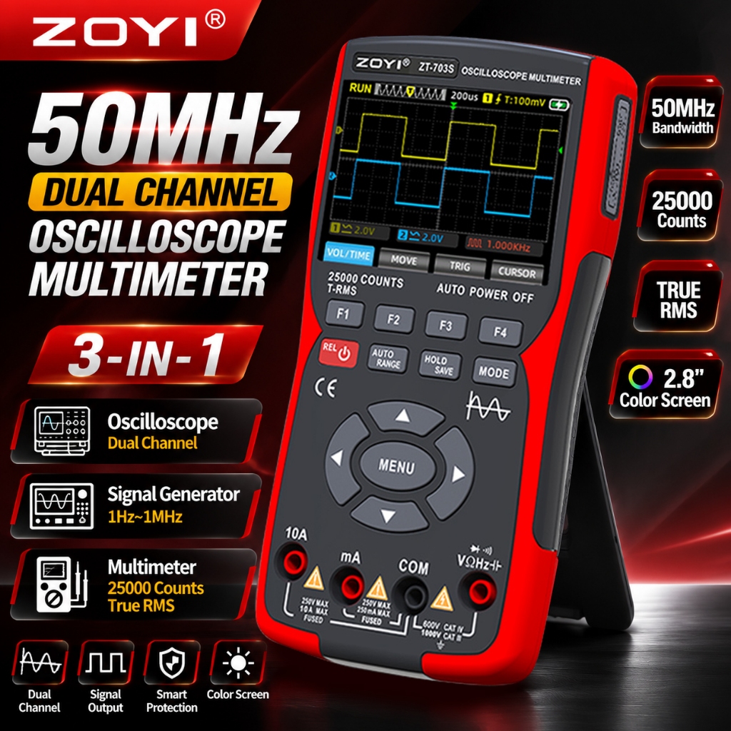 ZOYI ZT-703S Đồng Hồ Vạn Năng 3in1 Oscilloscope 50MHz 2 Kênh 25000 Counts True RMS