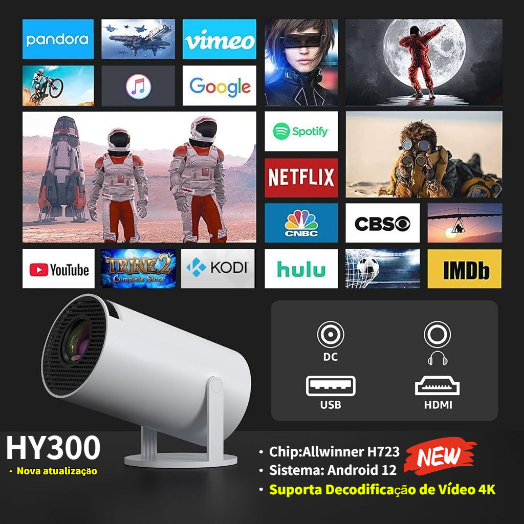 Máy Chiếu HY300 Chính Hãng Di Động Thông Minh Android12 4K Ultra HD HDMI Wifi Bluetooth Loa Tích Hợp