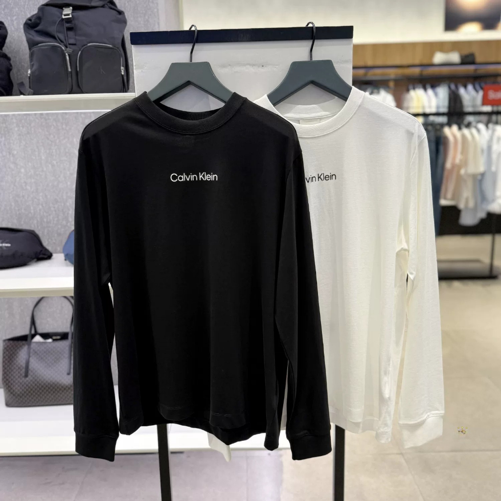 CK Jeans Áo Thun Dài Tay Thu Đông Nam Mới Chữ Offset Cotton Rời Đế Áo Thun