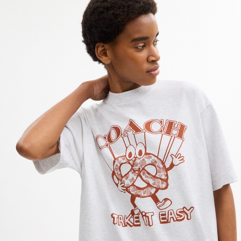 [Mới] COACH / Coach Outlet Cotton họa tiết PRETZEL Áo thun ngắn tay thông thường màu trắng