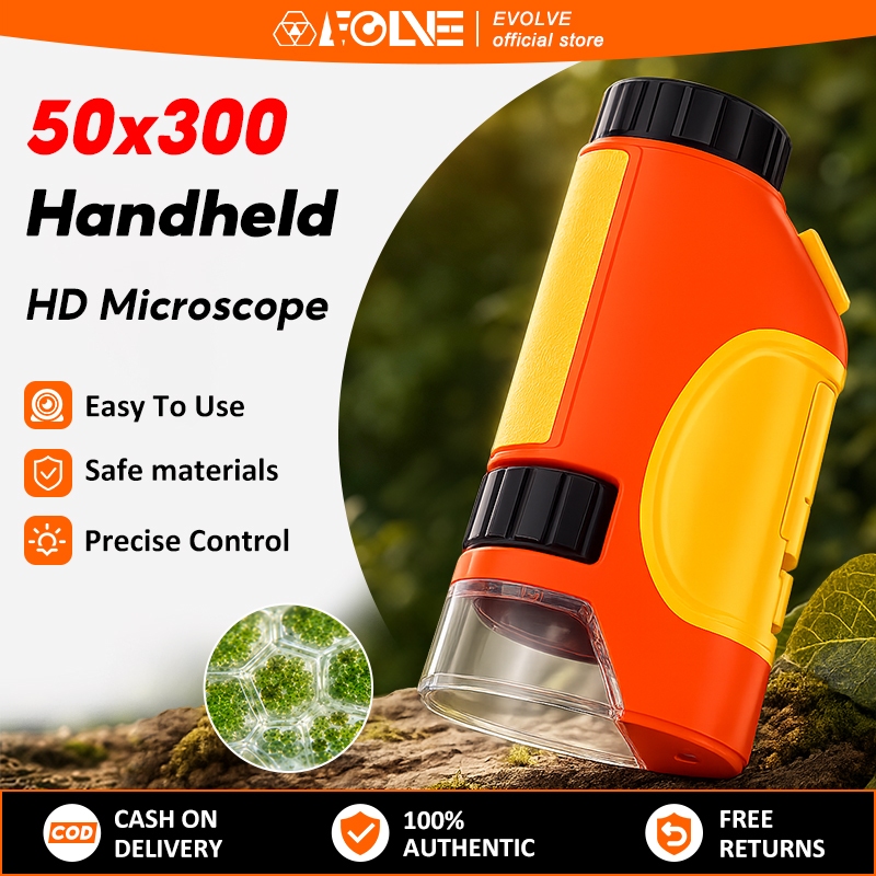 Kính hiển vi cầm tay EVOLVE 50-300X Zoom có đèn LED cho trẻ em Đồ chơi giáo dục khoa học