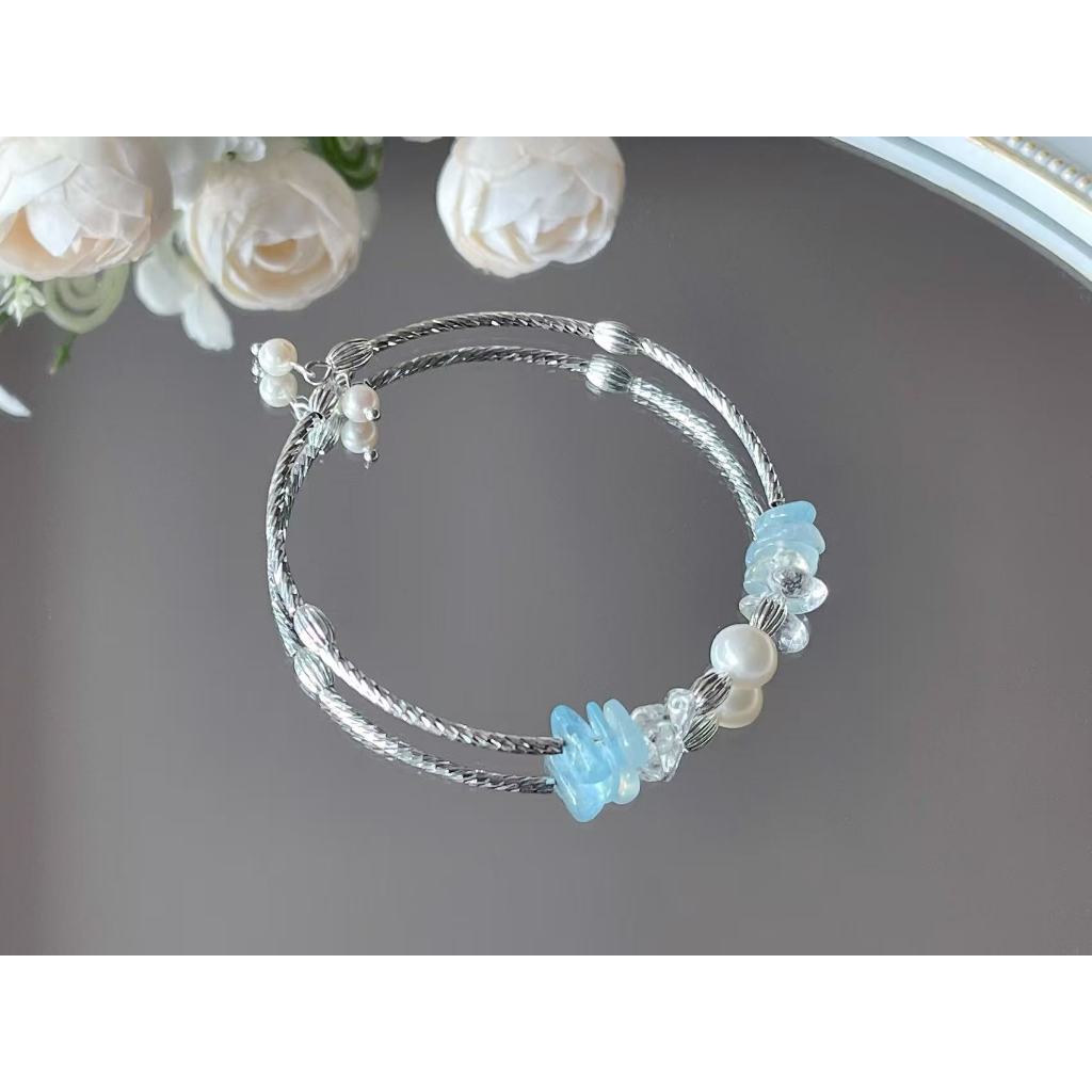 Vòng tay đá Aquamarine Vòng tay thiết kế Aquamarine Vòng tay thời trang Trang sức thời trang