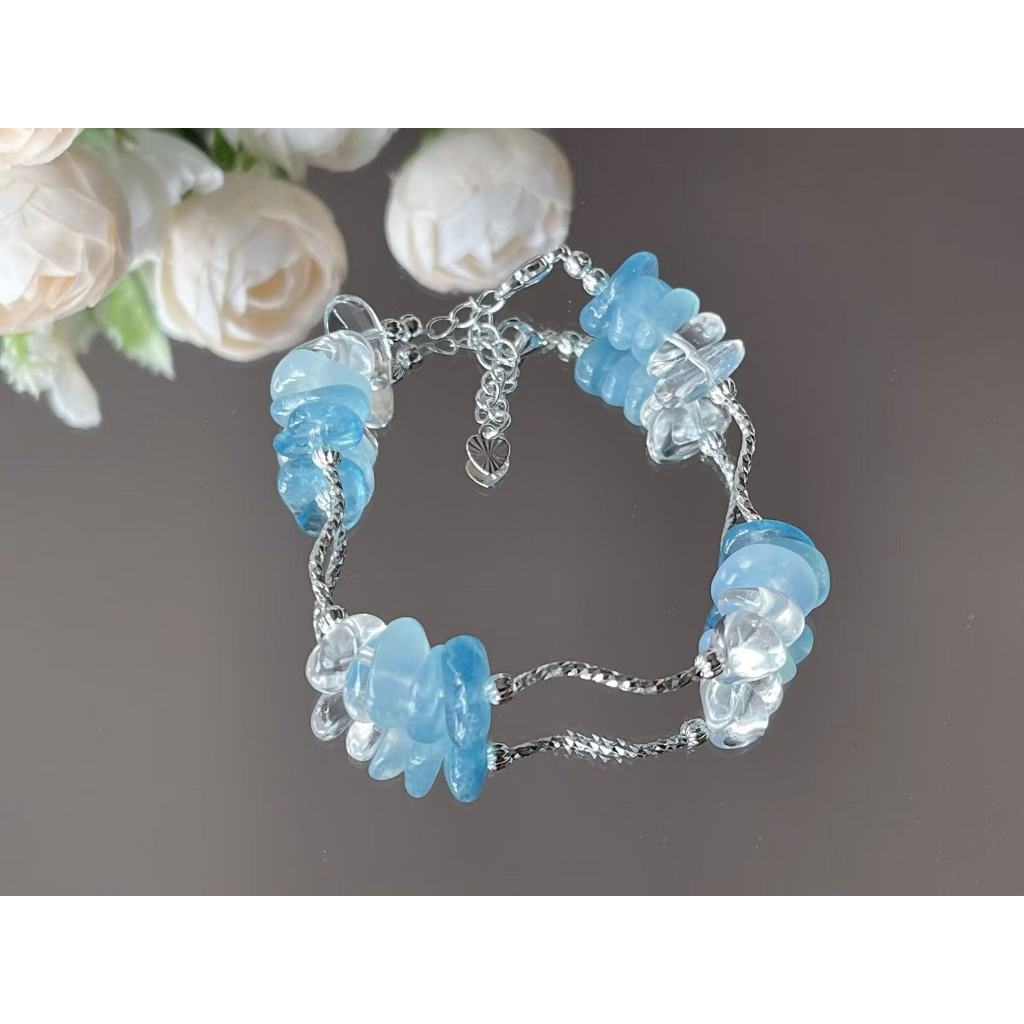 Vòng tay đá Aquamarine Vòng tay thiết kế Aquamarine Vòng tay thời trang Trang sức thời trang