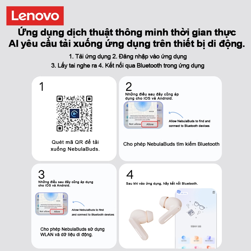 Tai nghe chơi game Lenovo LE208 AI Tai nghe Bluetooth Chất lượng âm thanh HIFI 36 giờ AI Dịch thời gian thực IPX5 Bluetooth chống nước 6.0 | BigBuy360 - bigbuy360.vn