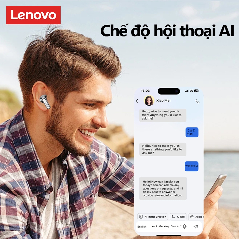 Tai nghe chơi game Lenovo LE208 AI Tai nghe Bluetooth Chất lượng âm thanh HIFI 36 giờ AI Dịch thời gian thực IPX5 Bluetooth chống nước 6.0 | BigBuy360 - bigbuy360.vn