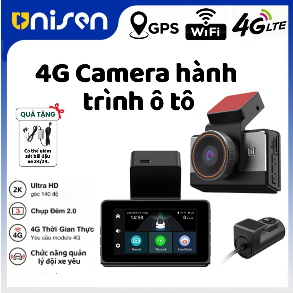 Unisen P83 Camera hành trình ô tô 4G LTE 2K hỗ trợ tầm nhìn ban đêm WIFI GPS  giám sát đỗ xe 24 giờ