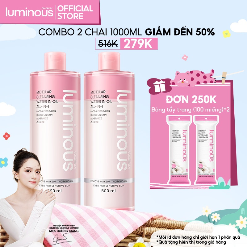 [MUA 2 TẶNG 2] Combo 2 Nước Tẩy Trang Dầu Nước COLORKEY LUMINOUS Sạch Sâu & Không Cồn 500ml