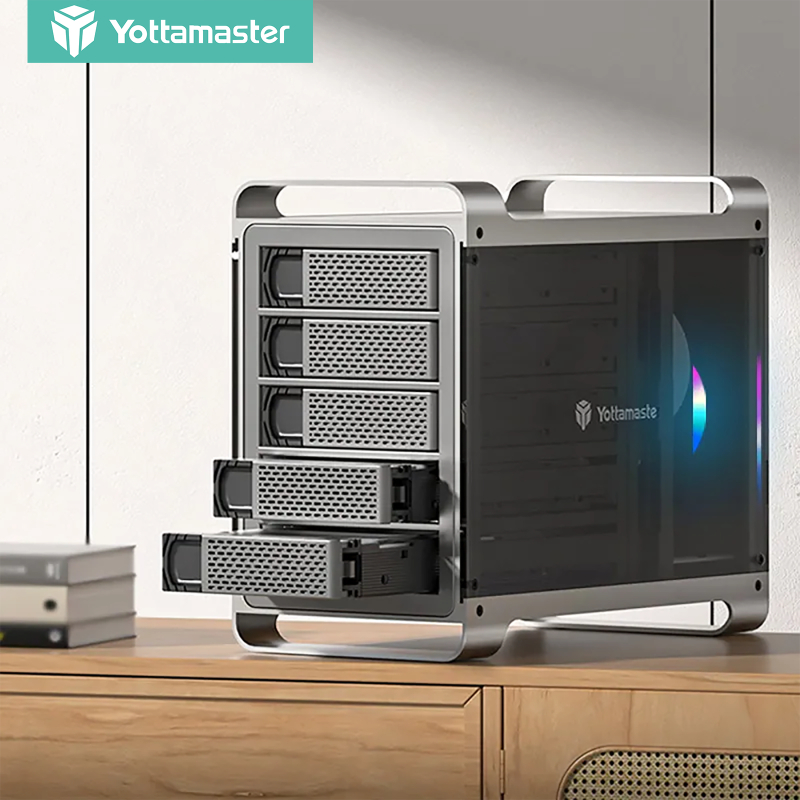 Yottamaster 4 / 5 Bay RAID Vỏ ổ cứng Nhôm 2.5 "3.5" SATA HDD SSD Vỏ ngoài RGB Fan DAS Hỗ trợ lưu trữ