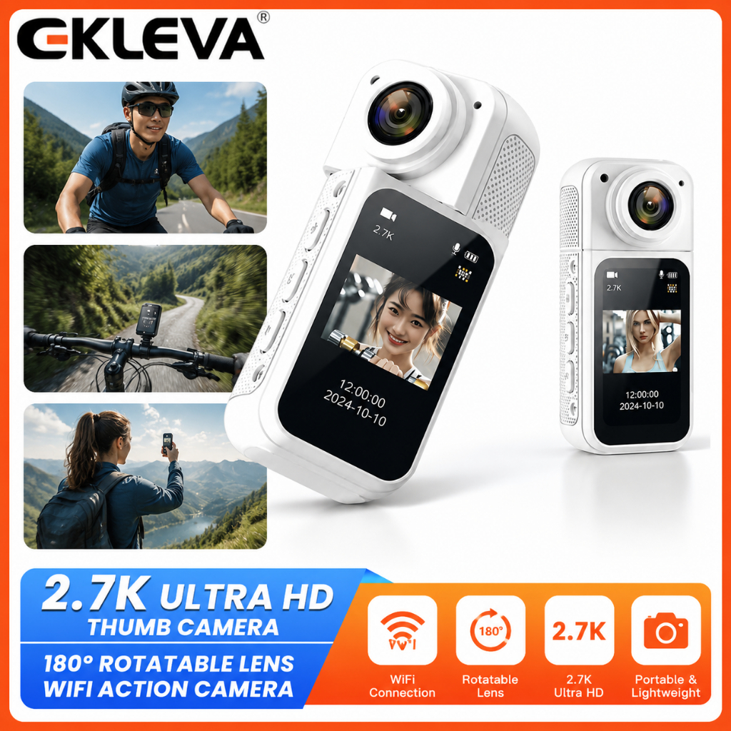 Camera hành động Mini EKLEVA 2.7K Thumb Camera 180° Ống kính xoay WiFi Sport DV Vlog Camera Di Động 