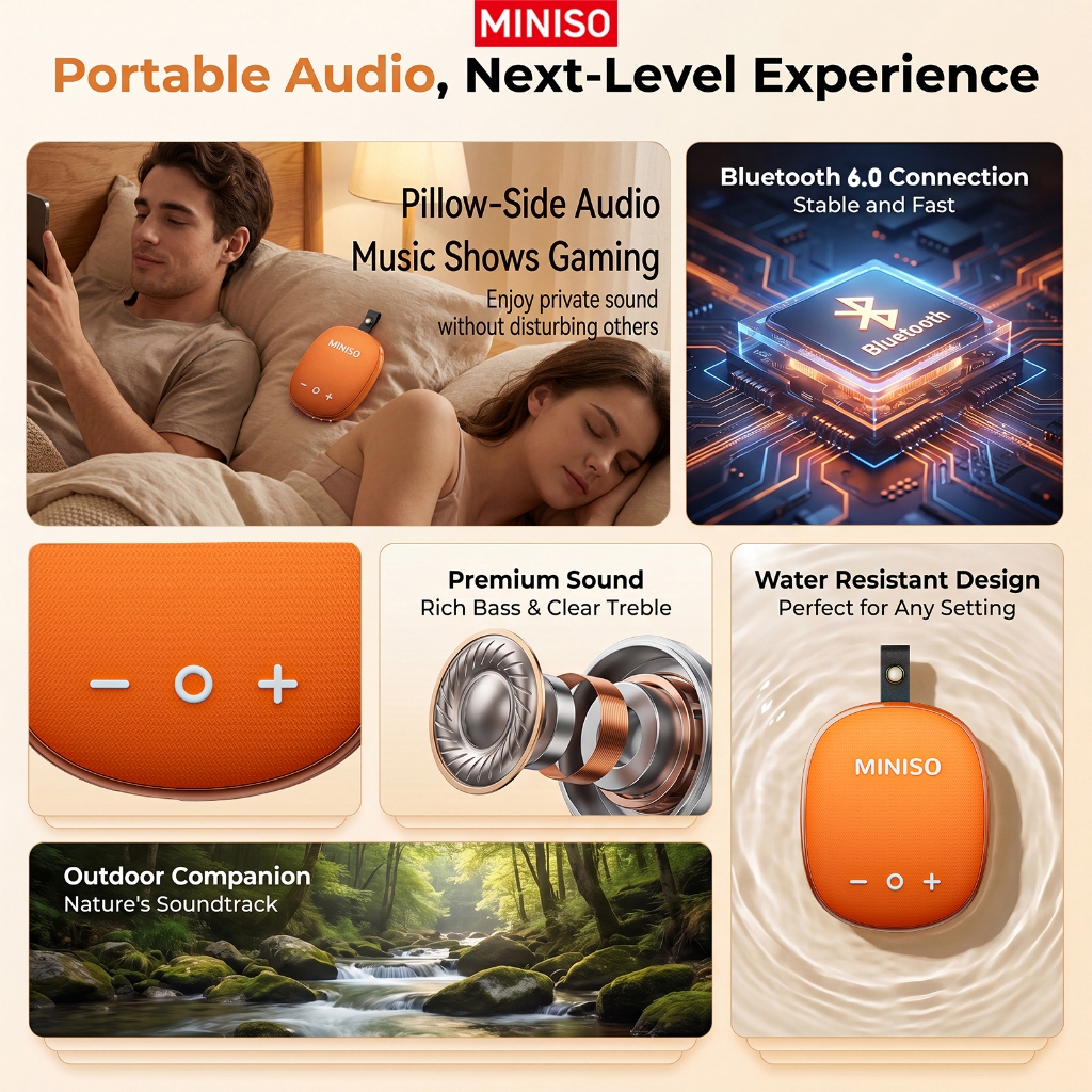 Bảo hành 1 năm Loa ngủ Bluetooth MINISO M105 Phiên bản Bluetooth 6.0 Di động Âm thanh nổi nhỏ 3D Stereo Âm thanh vòm IPX5 Life Chống nước | BigBuy360 - bigbuy360.vn