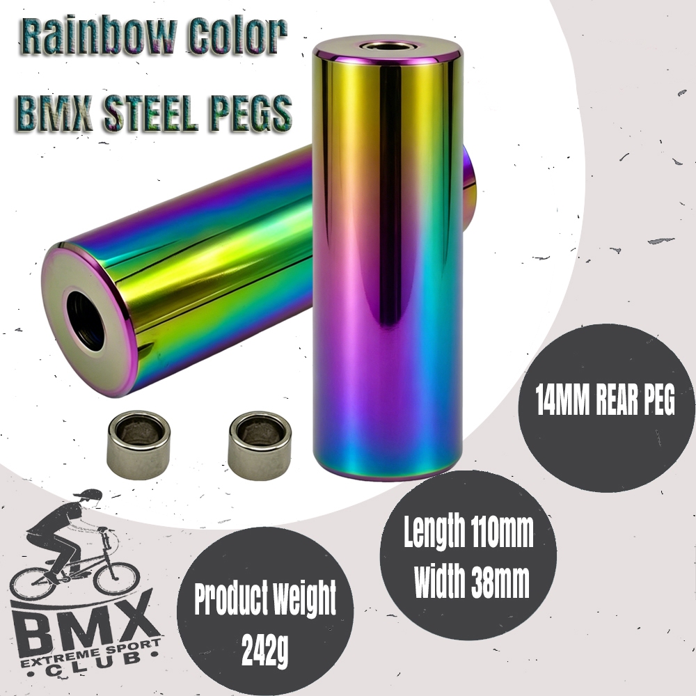 BMX Wheelie Peg Stunt BMX Xe Đạp Chân Thép Màu Sắc Cầu Vồng Phụ Kiện Xe Đạp Cho BMX Flatland Freesty