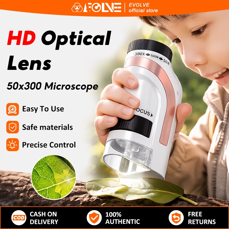 Kính hiển vi cầm tay EVOLVE 50-300X Zoom có đèn LED cho trẻ em Đồ chơi giáo dục khoa học