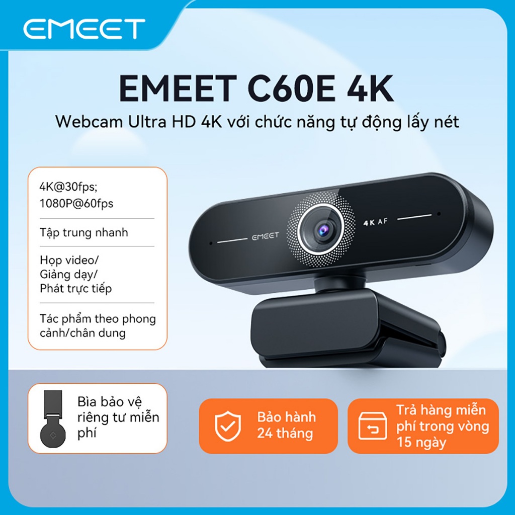 [EMEET] Webcam 4K Ultra HD 4K Webcam có lấy nét tự động EMEET C60E 4K cho PC / Zoom / Teams / Skype