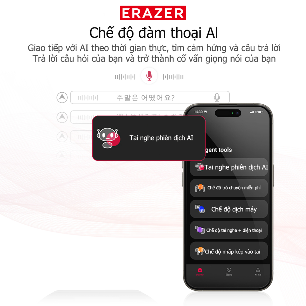 ERAZER XF65PRO Tai nghe phiên dịch AI Tai nghe Bluetooth 6.0 Hỗ trợ dịch 165 ngôn ngữ Tai nghe True Wireless Không gây áp lực lên Đàm thoại chuẩn Hi-Fi Độ trễ thấp Tích hợp micro kép | BigBuy360 - bigbuy360.vn