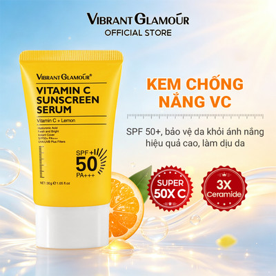 Kem Chống Nắng VIBRANT GLAMOUR Vitamin C SPF 50+ PA+++ Chống Tia UV Dưỡng Ẩm Làm Sáng Da Phù Hợp Với Da Khô 30g