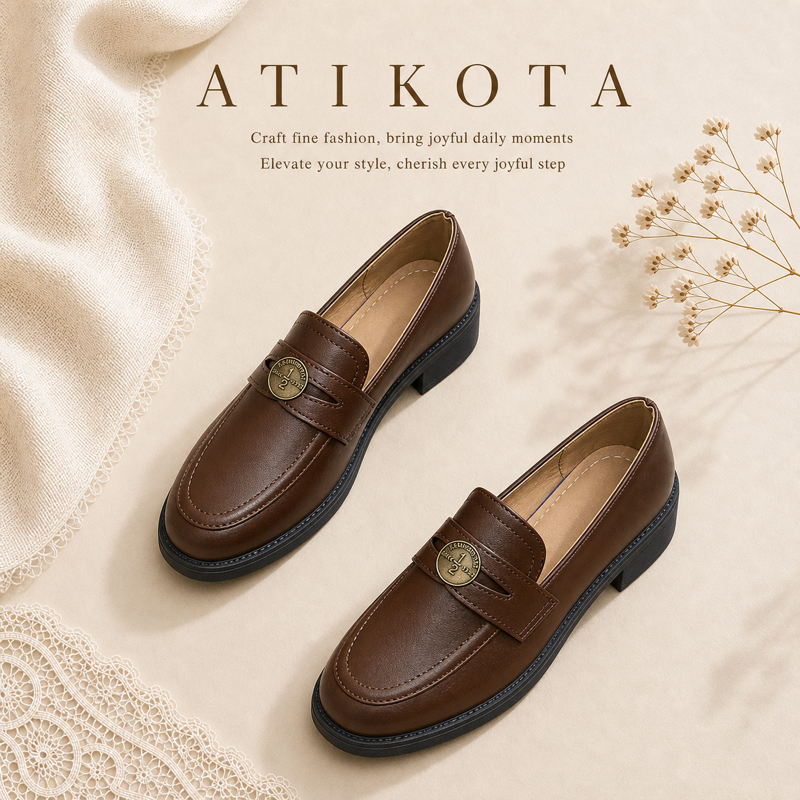 Atikota Nữ Đơn Giản Thường Ngày Đế Mềm Thoải Mái Mũi Tròn Retro Giày Ngoài Trời
