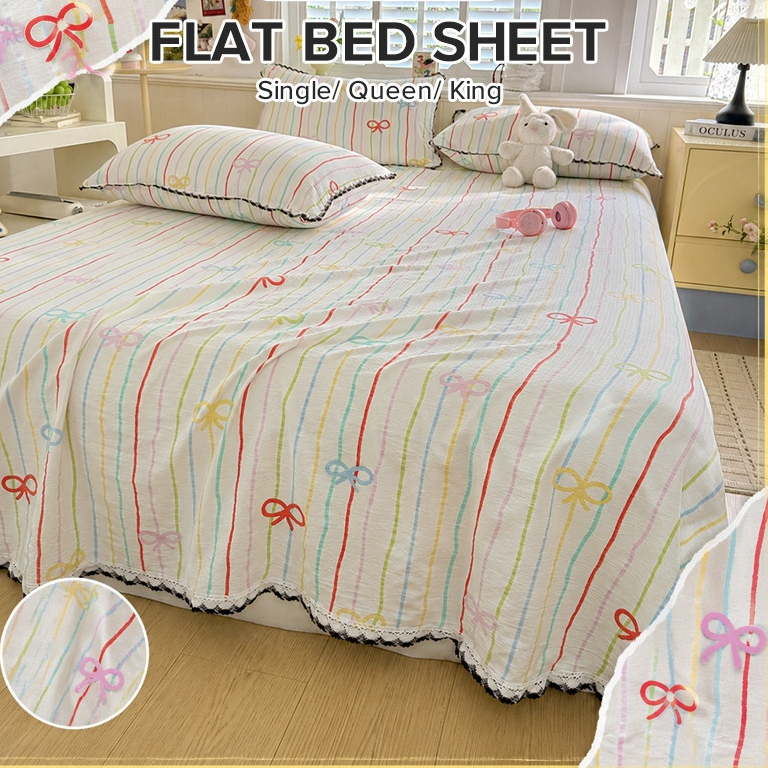 Hàn Quốc INS Flat Bed Sheet 1PC Rainbow Bowknot Bed Sheet Flat Top Sheet Đơn Queen King Microfiber R