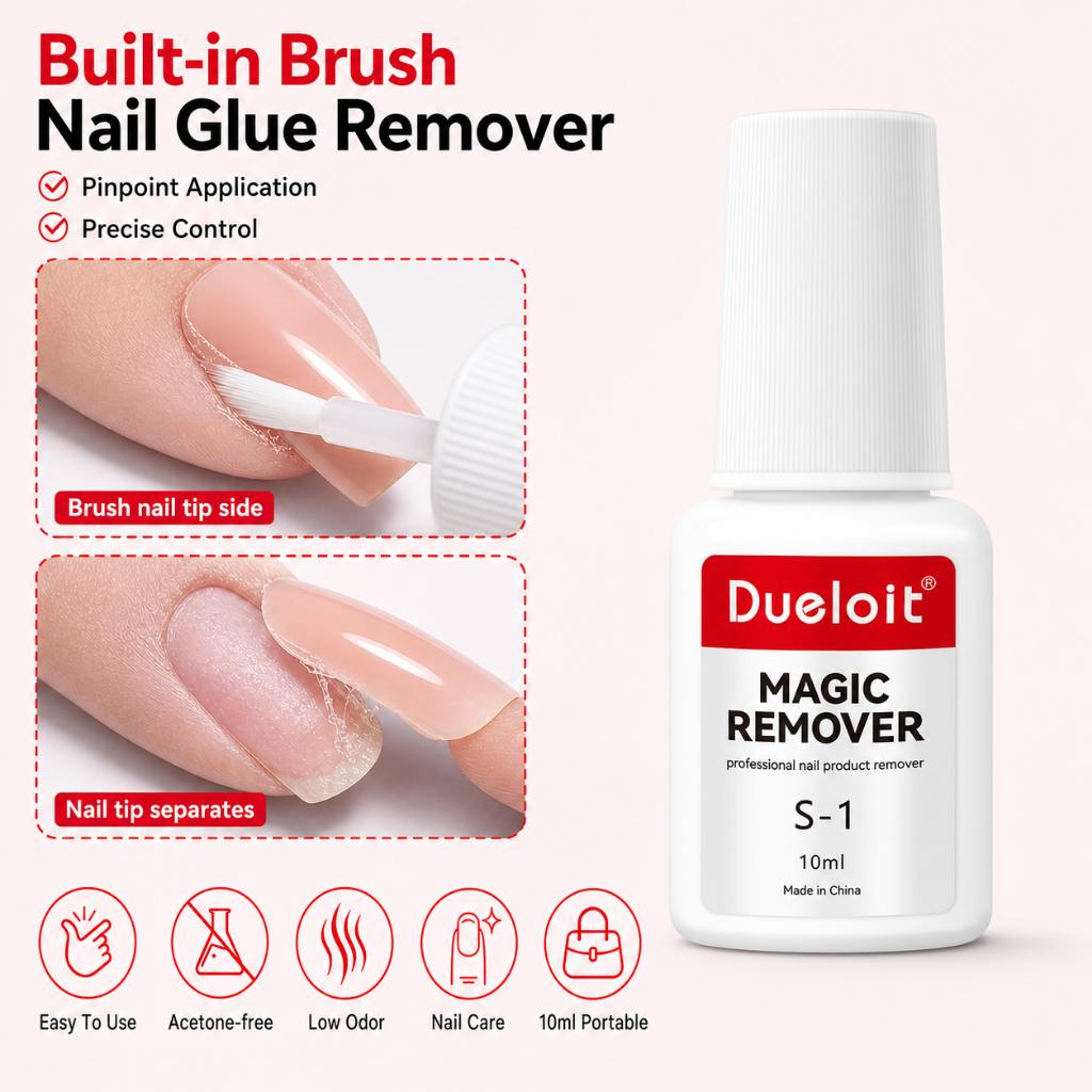 Dueliat Magic Tẩy Keo Dán Móng Tay 10ml Tích Hợp Bàn Chải Acetone Không Mùi Thấp Để Bấm Vào Đầu Móng