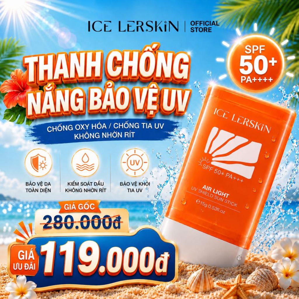 Que Chống Nắng ICE LERSKIN SPF 50+++ Kiềm dầu - Kháng mồ hôi Tiện dụng cho Du lịch/Dã ngoại