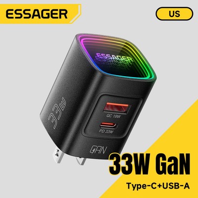 Bộ sạc du lịch Essager 33W GaN với A + C, Hiệu ứng gương nhiều lớp có thể điều khiển được