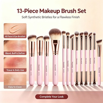 Bộ cọ trang điểm vàng hồng sang trọng MAANGE 13 CÁI ĐẦU KÉP - Thích hợp cho người mới bắt đầu, Dụng cụ trang điểm đa chức năng 2624358