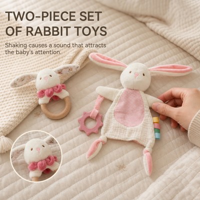 Thỏ Bé Lovey Comforter Bộ Vòng Gỗ RattleSoft Cotton An Ninh Chăn Có Silicone Miếng Dán Thẻ Đồ Chơi Mọc Răng Thoải Mái Cảm Giác Quà Tặng Cho Trẻ Sơ Sinh 0-12 Tháng