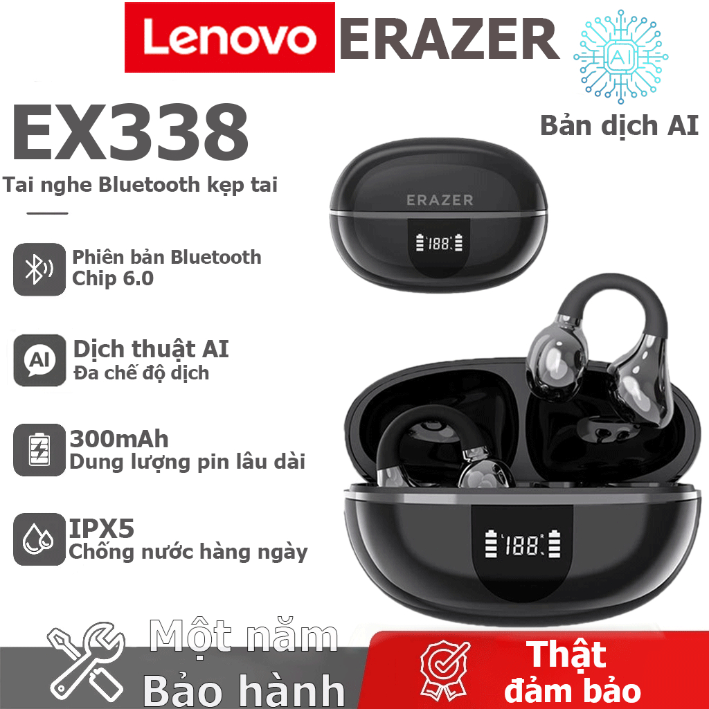 Lenovo ERAZER EX338 AI Dịch Tai Nghe Bluetooth ANC Khử Tiếng Ồn Tai Nghe Không Dây Cuộc Gọi HD Chất Lượng Âm Thanh HiFi IPX5 Cuộc Sống Chống Thấm Nước | BigBuy360 - bigbuy360.vn